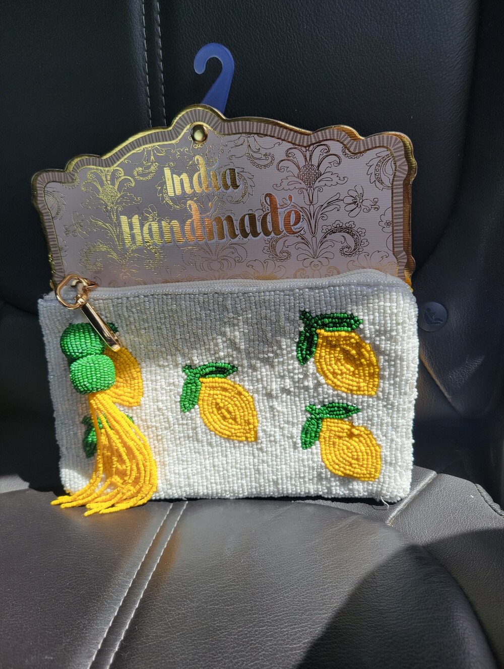 New Release India Handmade Beaded Pouch Lemons NWT with charm
